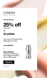 Image of sale on Clinique friends and family sale , 25% off