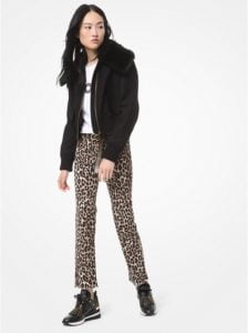 Image of sale on Faux Fur-Collar Wool Bomber Jacket