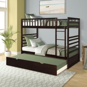 Image of sale on Espresso Twin over Twin Solid Wood Bunk Bed with Trundle