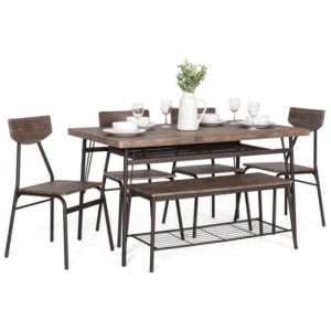 Image of sale on 6-Piece 55in Modern Home Dining Set w/ Storage Racks,