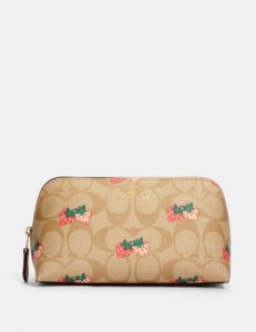Image of sale on Coach cosmetic case 17 in signature canvas with strawberry print