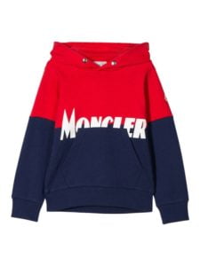 Image of sale on Moncler Kids Navy And Red Logo Hoodie (6-12)