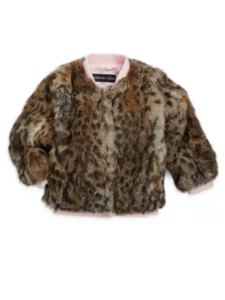 Image of sale on Adrienne Landau Girl’s Leopard Print Fur Varsity Jacket