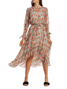 Image of sale on Munthe Know Floral Silk-Blend Ruffled High-Low Dress
