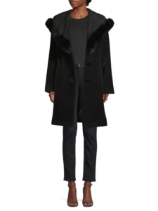 Image of sale on Sofia Cashmere Fox Fur Trim Coat