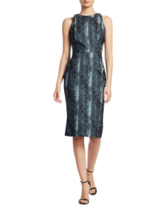 Image of sale on Zac Posen Snakeskin-Print Metallic Jacquard Cocktail Dress