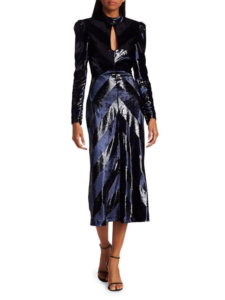 Image of sale on Rebecca Vallance Velvet Stripe Midi Dress
