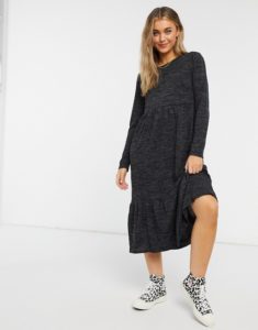 Image of sale on high neck midi smock dress in charcoal