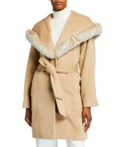 Image of sale on Sofia Cashmere Belted Fox Fur-Trim Hooded Coat