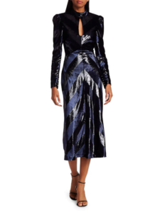 Image of sale on Rebecca Vallance Maison Lurex & Velvet Stripe Midi Dress