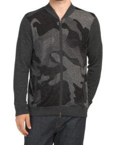 Image of sale on Camo Inked Wool Blend Bomber Sweater