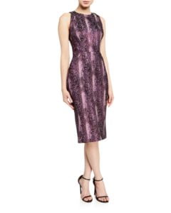 Image of sale on Metallic Python-Print High-Neck Cocktail Dress (4,6)
