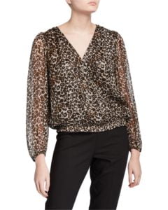 Image of sale on Melanie Leopard-Print Metallic Long-Sleeve Blouse