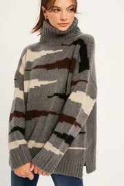 Image of sale on MULTI ZEBRA TURTLE NECK PULLOVER KNIT SWETAER 