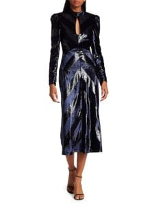 Image of sale on Maison Lurex & Velvet Stripe Midi Dress