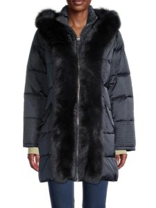 Image of sale on Blue Fox Fur-Trim Hooded Puffer Coat