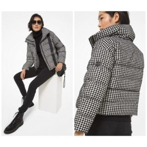 Image of sale on Quilted Houndstooth Nylon Puffer Jacket
