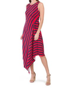 Image of sale on Drawstring Stripe Asymmetrical Hem Dress
