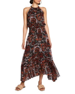 Image of sale on Metallic Halter Cocktail Dress