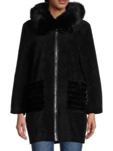 Image of sale on Shearling, Fox & Mink Hooded Fur Coat