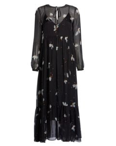 Image of sale on Mahonia Print Silk Chiffon Long Flounced Dress