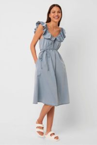 Image of sale on SISAY CHAMBRAY RUFFLE MIDI DRESS