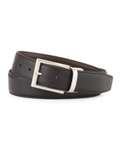 Image of sale on Reversible Belt w/Brushed Buckle, Black/Dark Brown