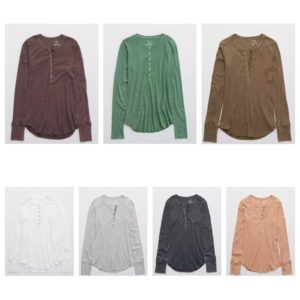 Image of sale on Aerie Ribbed Henley Long Sleeve T-Shirt