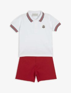 Image of sale on Logo-patch stretch-cotton polo shirt and shorts set 3-36 months