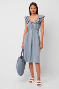 Image of sale on SISAY CHAMBRAY RUFFLE MIDI DRESS