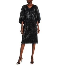 Image of sale on Sequined Balloon-Sleeve Midi Dress