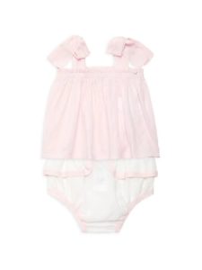 Image of sale on Baby Girl’s 2-Piece Cotton Bow-Shoulder Top & Bloomers Set