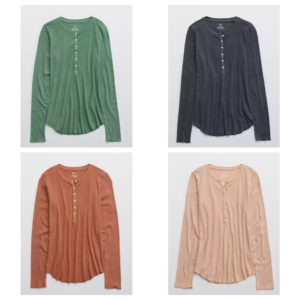 Image of sale on Ribbed Henley Long Sleeve T-Shirt