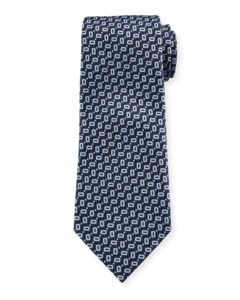 Image of sale on Men’s Small Rectangles Silk Tie, Blue