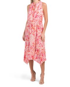 Image of sale on Ruffle Tie Neck Tiered Hanky Midi Dress