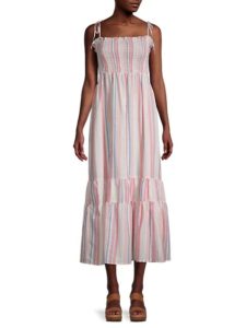 Image of sale on Striped Shirred Midi Dress