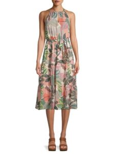 Image of sale on Leonora Silk Leaf-Print Dress