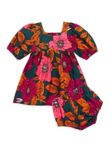 Image of sale on Girl’s Floral Cotton Dress & Bloomers Set size 4-6