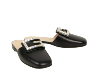 Image of sale on LEATHER CRYSTAL G EMBELLISHED MULES – BLACK