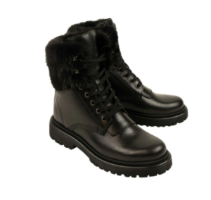 Image of sale on LEATHER MINK-FUR ‘PATTY’ COMBAT BOOTS – BLACK