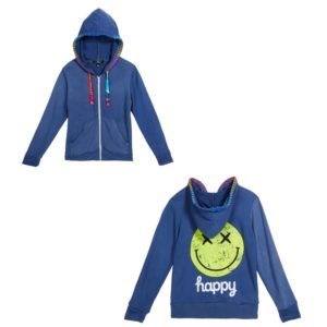 Image of sale on Girl’s Happy Smiley Face Graphic Zip-Up Jacket, Size S-XL