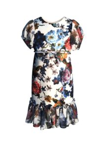 Image of sale on Floral-Print Short-Sleeve Ruffle-Hem Chiffon Combo Dress, Size 4-6