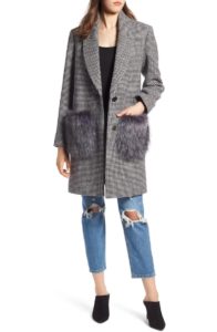 Image of sale on Houndstooth Faux Fur Trim Coat