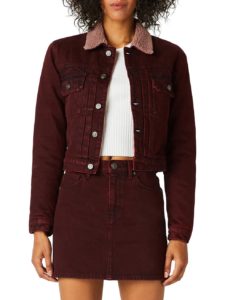 Image of sale on Lola Shrunken Faux Fur-Trimmed Denim Trucker Jacket