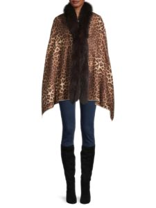 Image of sale on Butterfly-Print & Fox Fur-Trim Cropped Wrap