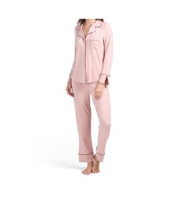 Image of sale on Long Sleeve Notched Pajama Set With Contrast Piping
