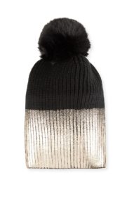 Image of sale on Metallic Knit Beanie with Faux Fur Pompom