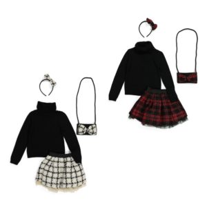 Image of sale on Sweater & Plaid Skirt Set With Headband & Purse