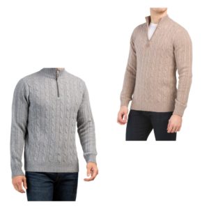 Image of sale on Wool Blend Quarter Zip Cable Knit Sweater