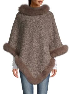 Image of sale on Tweed Fox Fur-Trimmed Poncho